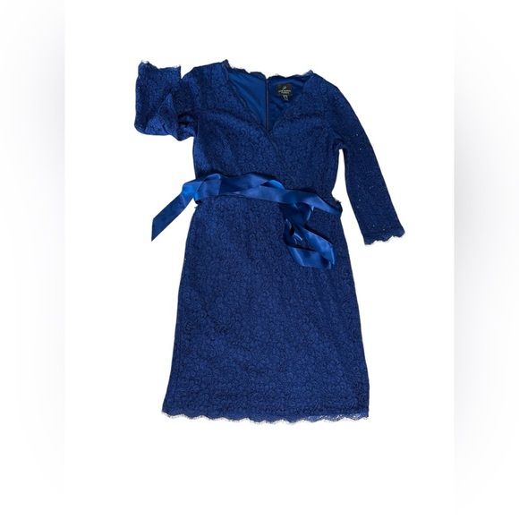Adrianna Papell Blue Stretch Lace Mock Wrap Sheath Dress $209 Size 4 Cocktail - Picture 9 of 15